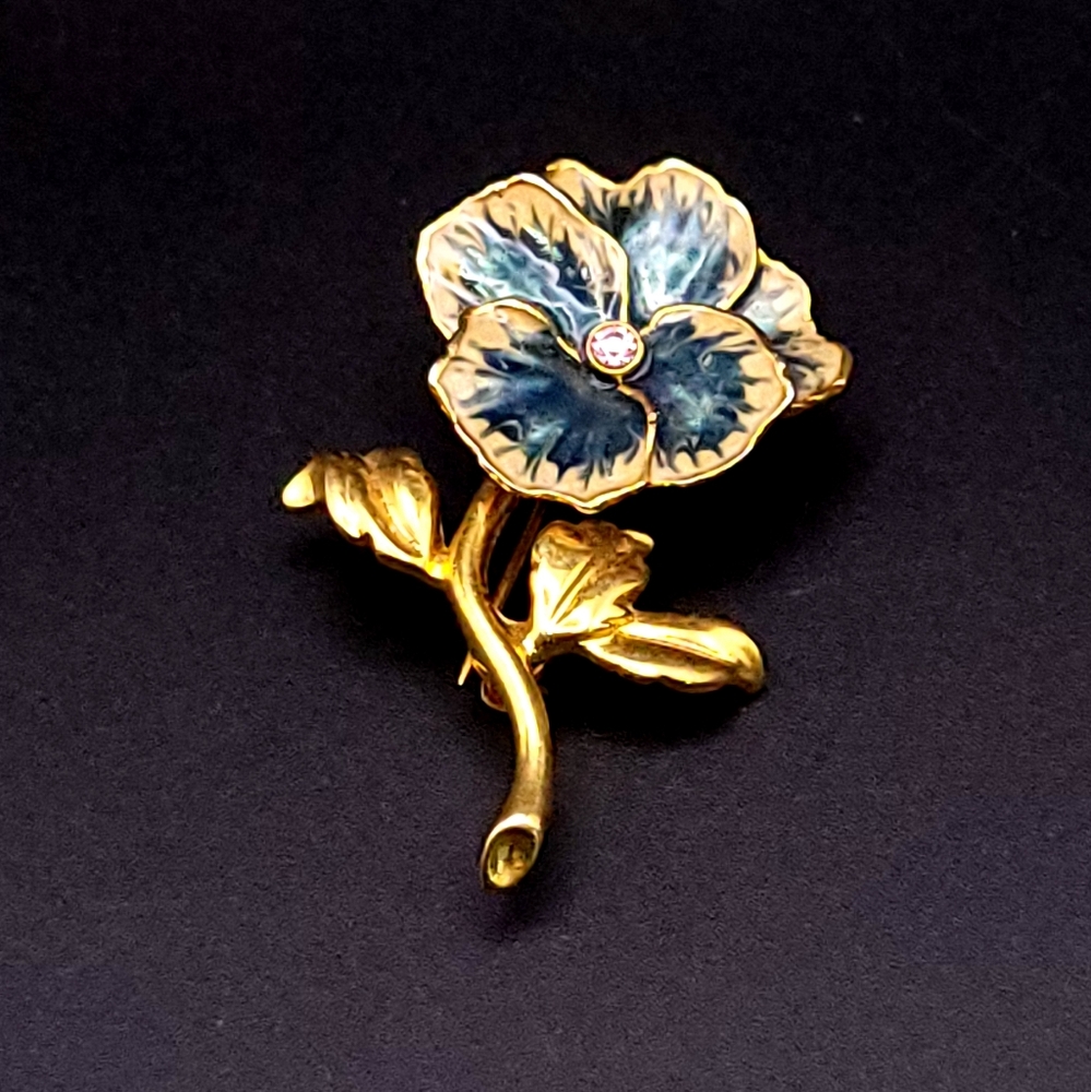Vintage Joan Rivers Enamel Gold Tone Spinning Flower Brooch